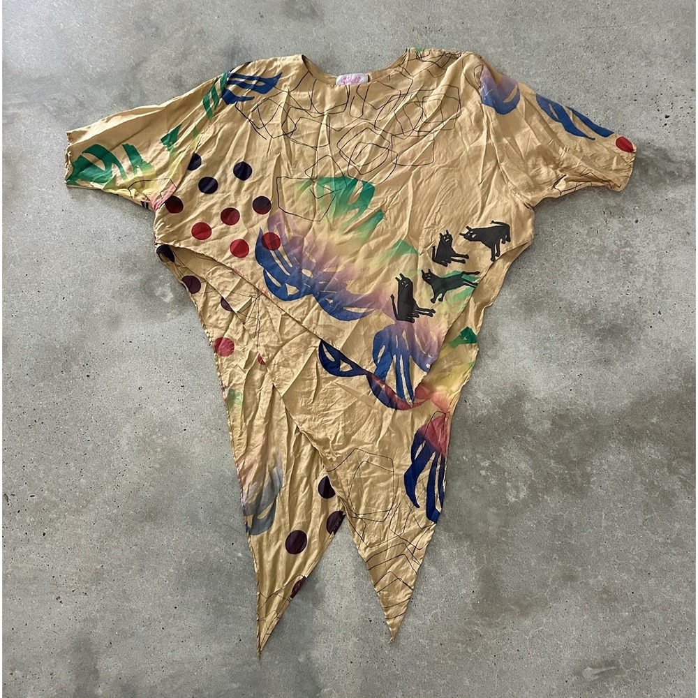 Vintage Silk Handkerchief Top Art To Wear Printed San Miguel Allende Sidell